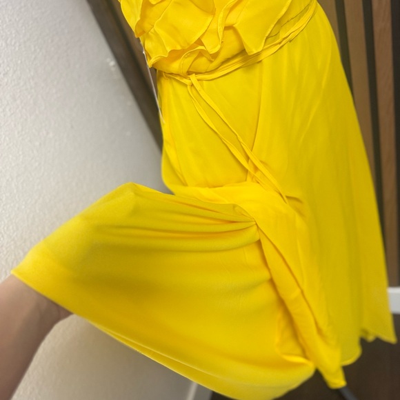 Maison Tara One-Shoulder Ruffle Midi Dress in Bright Yellow - Picture 3 of 5